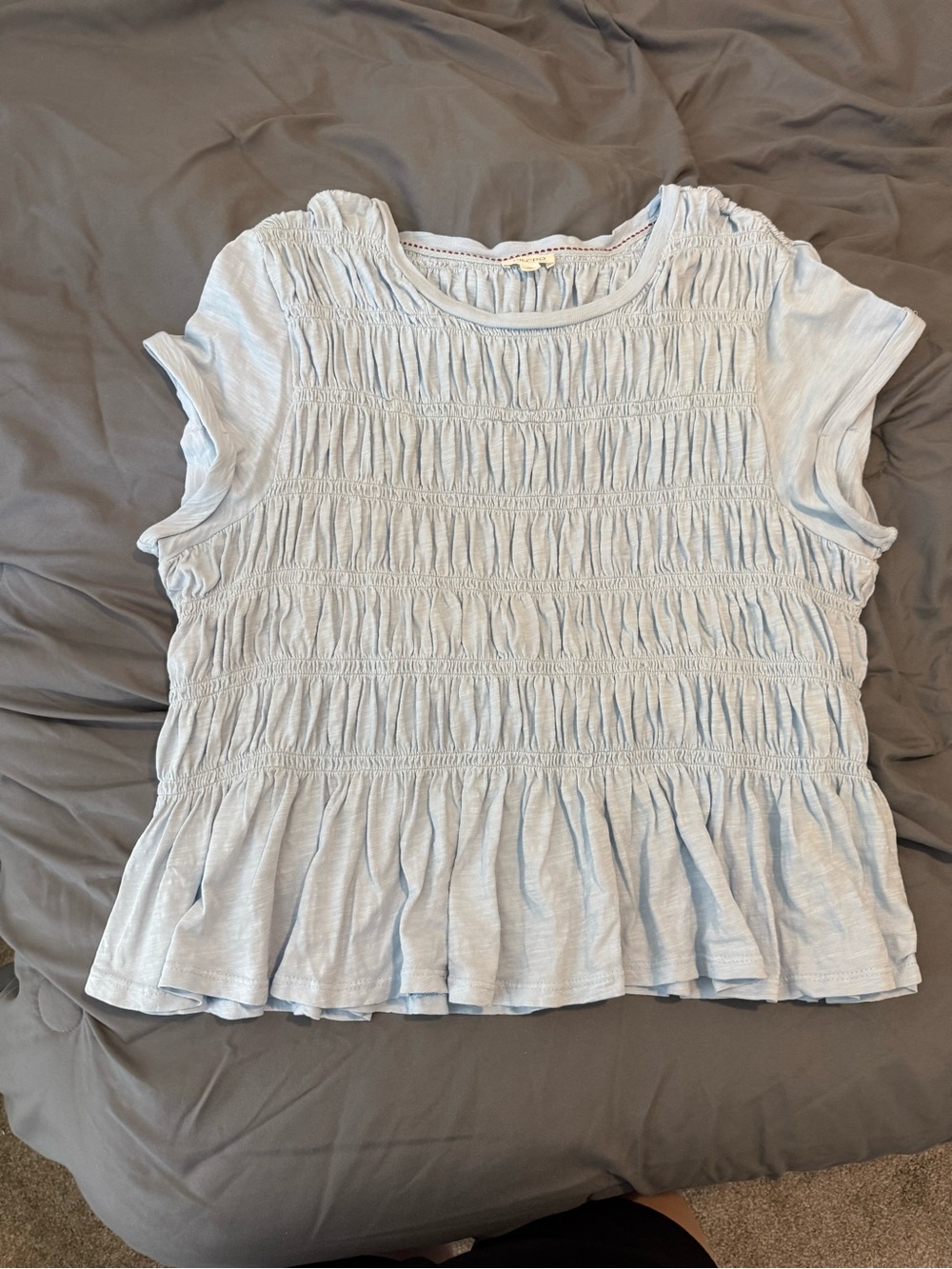 Pilcro Light Blue Smocked Peplum Top